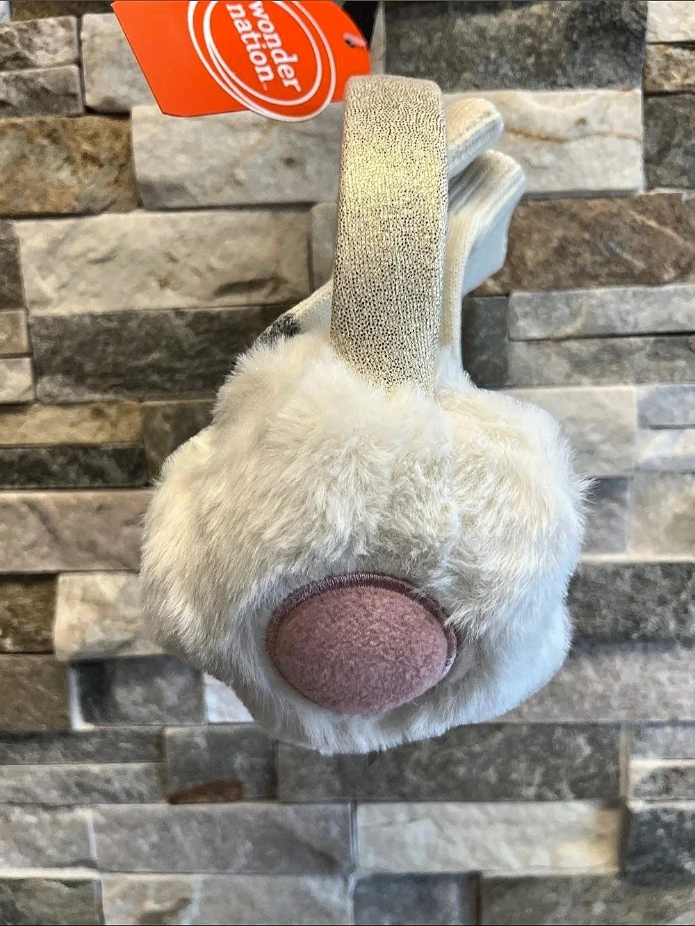 Wonder Nation Cream & Pink Knit Gloves & Faux-Fur Earmuffs NWT